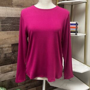 Splendid Raspberry Pink Ribbed Fitted Long Sleeve Tee
